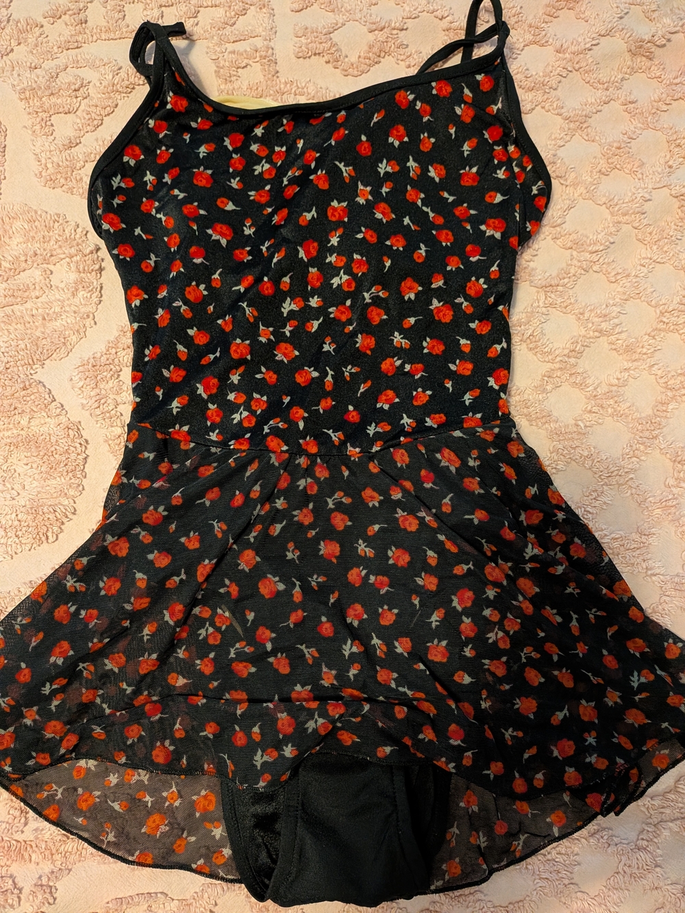 Vintage Women's One Piece Swimsuit Black With Red Roses